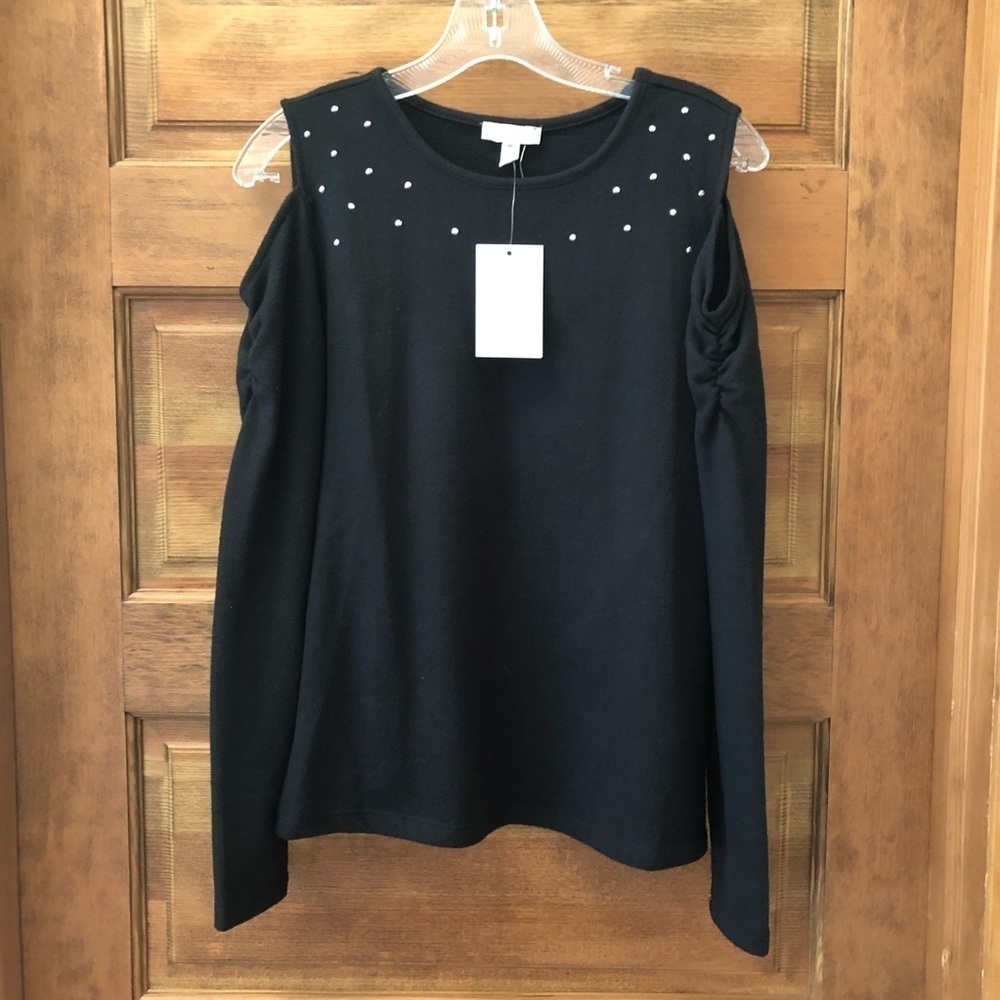 Como Blu Women’s/ NWT/  Dark Gray Rouched Cold Shoulder Sleeve soft warm Top/ M